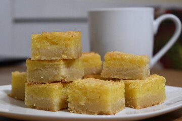 Dessert with coffee and lemon bars