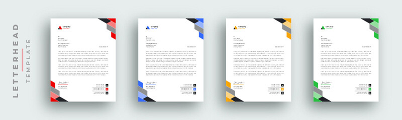 Professional business letterhead design in red, yeallo, green & blue for corporate office. Vector design illustration. Simple & creative modern corporate letterhead template in a4 size