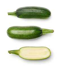 Collection of zucchini isolated on white background