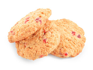 Tasty cranberry cookies isolated on white background