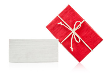 Red gift box isolated on white background.