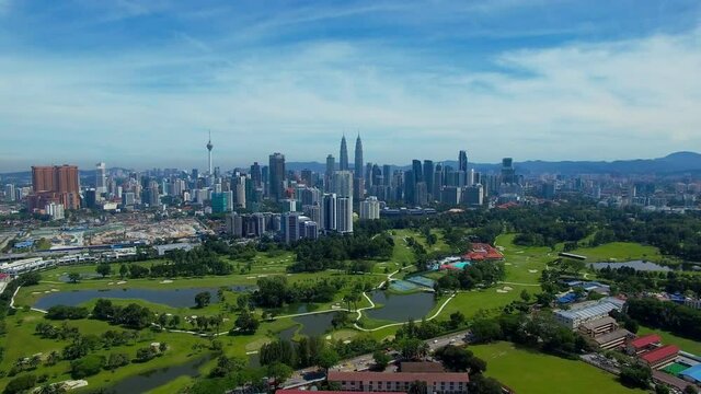 Aerial view of skyscrapers in big city. Kuala Lumpur, Malaysia. 말레이시아 쿠알라룸푸르 도시 풍경.