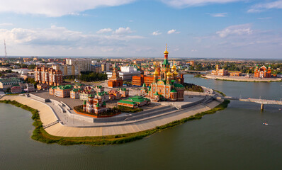 Aerial view of cathedral of Annunciation of the Blessed Virgin. City of Yoshkar-Ola. Russia
