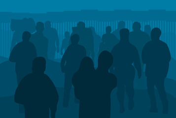 illustration for migration theme with silhouettes and blue colors