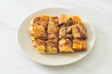roti with egg, banana and chocolate