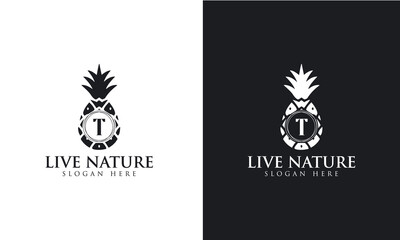 Fototapeta na wymiar Pineapple Icon minimalist letter T logo design vector. 