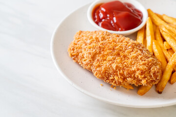 fried chicken breast fillet steak with french fries