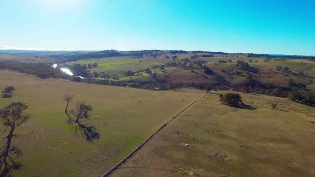 Aerial view of beautiful rural landscape, Australia. 호주, 양떼 목장, 목장, 자연, 풍경
