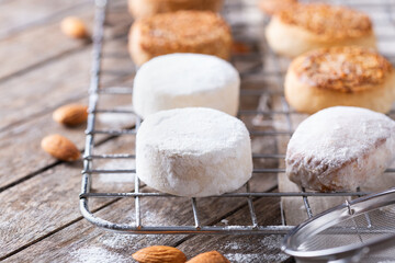 Typical Spanish Christmas sweets, shortbread mantecados and polvorones