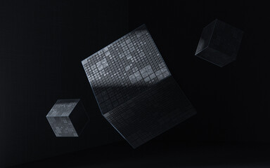 Cubes with black background, science and technology, 3d rendering.
