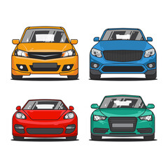 Fototapeta premium Front view cars pack vector isolated on white background