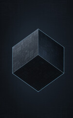 Cube with black background, science and technology, 3d rendering.