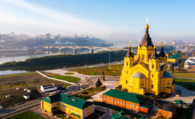 Fototapeta premium Cathedral of St. Alexander Nevsky from helicopter. City of Nizhny Novgorod. Russia
