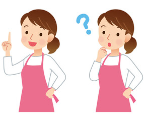 エプロンをつけた女性　主婦　表情ポーズ