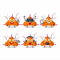 Bacteria virus cartoon character are playing games with various cute emoticons