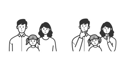 ３人家族　考える　悩む　セット