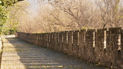 The old stone city wall landscape view located in Nanjing city of the China