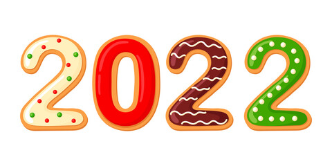 gingerbread numbers 2022.Christmas illustration. cartoon style.