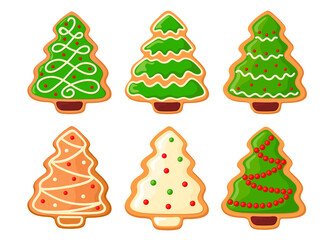 a set of Christmas gingerbread trees. cartoon style