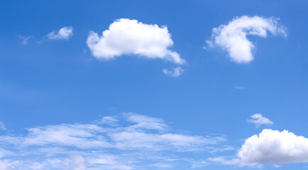 Naklejka na ściany i meble White clouds patterns on blue sky background with space