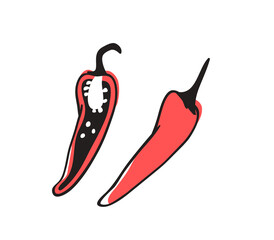 Doodle chili pepper. Hand drawn stylish fruit and vegetable. Vector artistic drawing fresh organic food. Summer illustration vegan ingrediens for smoothies