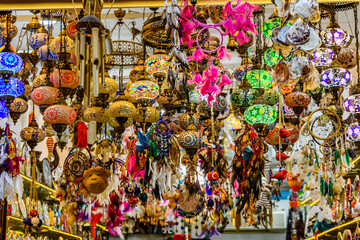 Traditional turkish chandeliers for sale at the bazaar