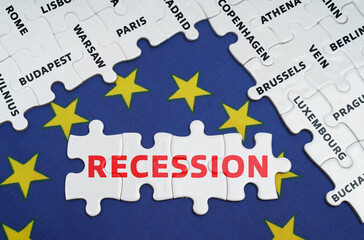 The EU flag has city name puzzles and puzzles with the words - recession
