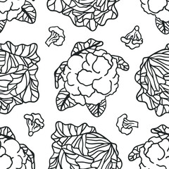 Doodle cabbage seamless pattern. Hand drawn stylish fruit and vegetable. Vector artistic drawing fresh organic food. Summer illustration vegan ingrediens for smoothies