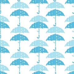 Fototapeta na wymiar Blue Rainy Days and Umbrellas Vector Graphic Art Seamless Pattern