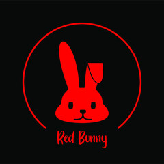 Bend ear of red bunny logo with black background