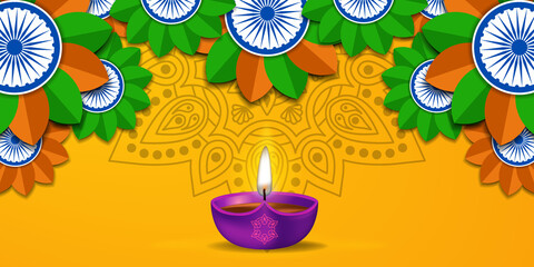 diwali festival of light with oil lamp and mandala rangoli ashoka wheel greeting decoration