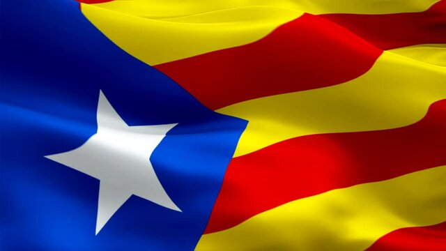 Catalonia flag. National 3d Barcelona flag waving. Sign of Catalonia seamless loop animation. Barcelona independence flag HD resolution Background. Catalonia flag 1080p Full HD video 
