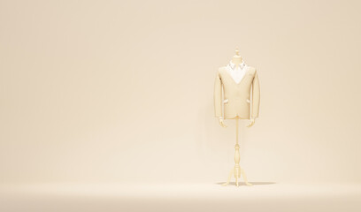 Luxury vintage mannequin , clothing mannequin on beige and cream background. Minimal concept idea creative. 3d rendering, store and studio concept
