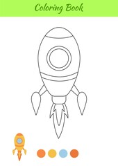 Coloring book rocket for kids. Printable worksheet. Educational activity page for preschool years kids and toddlers with transport. Cartoon colorful vector illustration.