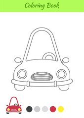 Coloring book car for children. Educational activity page for preschool years kids and toddlers with transport. Printable worksheet. Cartoon colorful vector illustration.