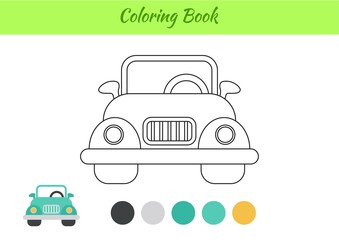 Coloring book car for children. Educational activity page for preschool years kids and toddlers with transport. Printable worksheet. Cartoon colorful vector illustration.