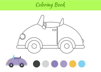 Coloring book car for children. Educational activity page for preschool years kids and toddlers with transport. Printable worksheet. Cartoon colorful vector illustration.