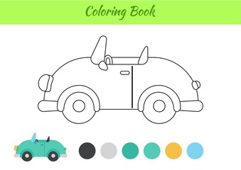 Coloring book car for children. Educational activity page for preschool years kids and toddlers with transport. Printable worksheet. Cartoon colorful vector illustration.