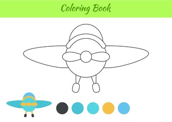 Coloring book airplane for children. Educational activity page for preschool years kids and toddlers with transport. Printable worksheet. Cartoon colorful vector illustration.