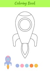 Coloring book rocket for children. Educational activity page for preschool years kids and toddlers with transport. Printable worksheet. Cartoon colorful vector illustration.