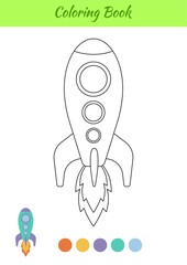 Coloring book rocket for kids. Educational activity page for preschool years kids and toddlers with transport. Printable worksheet. Cartoon colorful vector illustration.