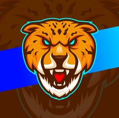 cheetah head mascot logo character for sport and gaming project