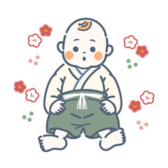 100日祝いでベビー袴姿の男の子の赤ちゃん