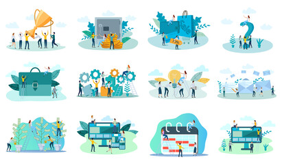 Adaptive design,teamwork, E-mail,time management,new project, banking, online sale.A set of flat icons vector illustrations on the topic of business and technology.
