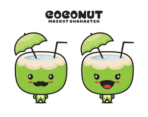 cute coconut mascot, natural drink cartoon illustration
