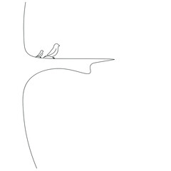 Birds on tree line drawing vector illustration