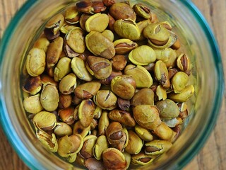 Roasted Hyacinth Beans or Lablab Beans in a Glass Bottle