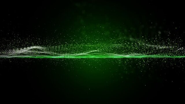Futuristic eco animation with wave object and glitter particles in slow motion, 4096x2304 loop 4K