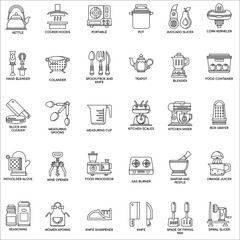 Outline Kitchen Tools flat vector collection set