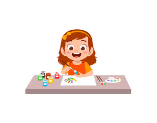 cute little girl using paint to hand for art